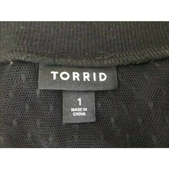 TORRID Floral Embroidered Mesh Top Size 1 Black Sheer Flared Sleeves Lined - Picture 7 of 8
